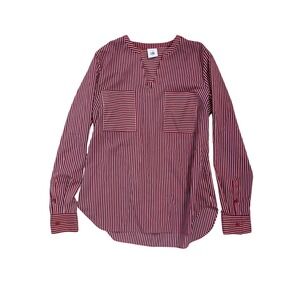 Cabi 5335 Red White Blue Striped Split V-Neck Blouse Womens Small Long Sleeve